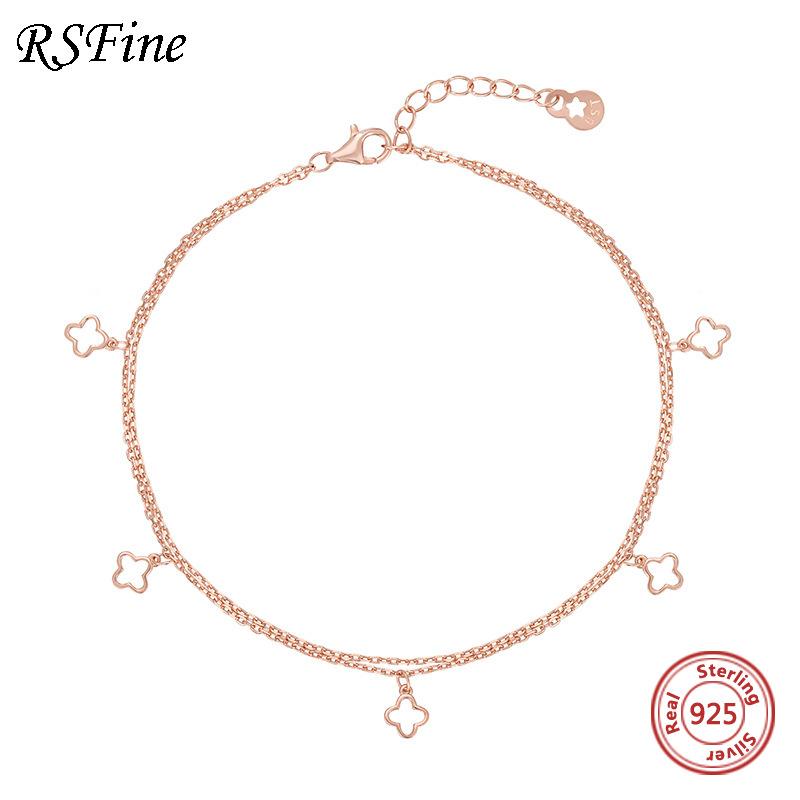 Anklets Sterling Silver Anklet Rose Gold Four-leaf Grass Footchain Sweet 925 Hollow Double-layer For Women Mother Fine Jewelry
Anklets Sterling Silver Anklet Rose Gold Four-leaf Grass Footchain Sweet 925 Hollow Double-layer For Women Mother Fine Jewelry