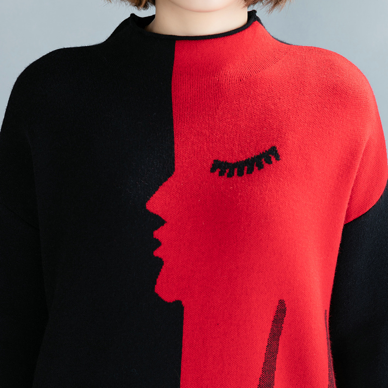 Plus Size Knitted Vintage Women Dress Turtleneck Long Sleeve Oversized Loose Casual Vestidos Autumn Winter Sweater Dresses 200928