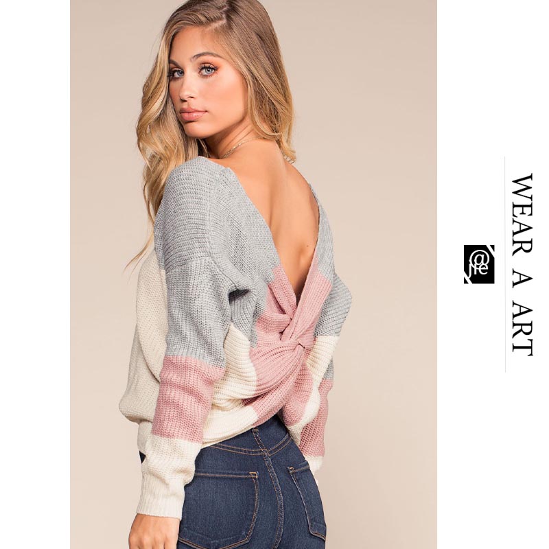 Womens Loose Backless Pullover Knitwear Contrast Colors Woman Sweater Back Irregular Cross Fashion Trend Spring Autumn 2021 High Quality, Black
Womens Loose Backless Pullover Knitwear Contrast Colors Woman Sweater Back Irregular Cross Fashion Trend Spring Autumn 2021 High Quality, Black
