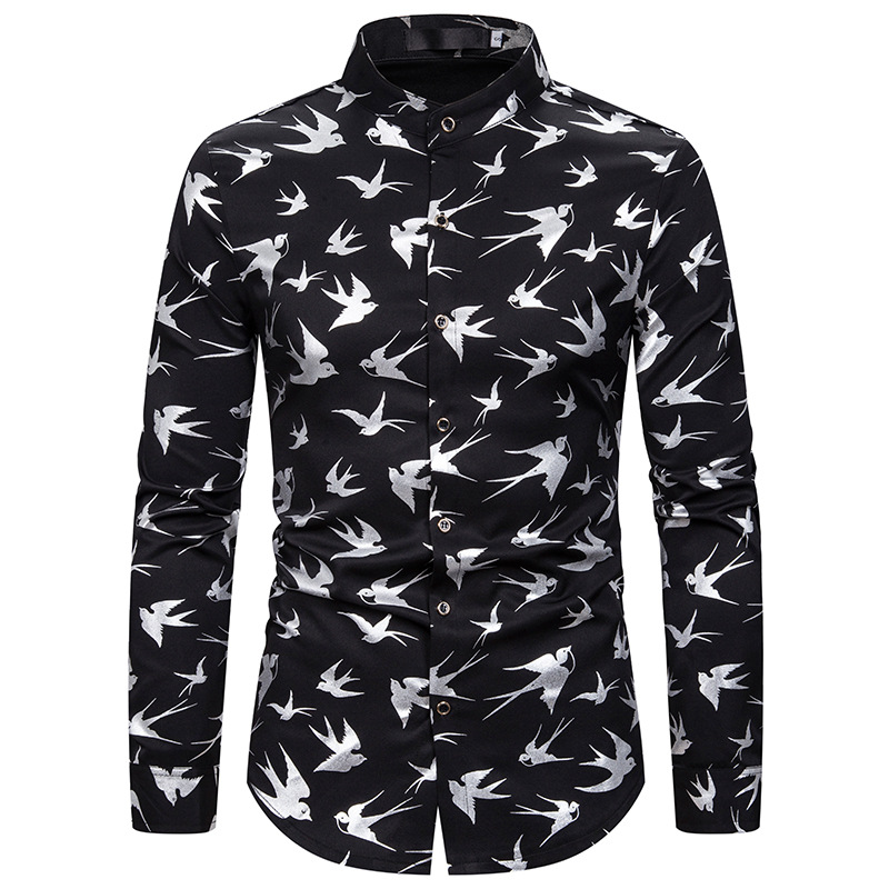 Long Sleeve Shirt Casual Bronzing Pattern Print Slim Blouse Male Fashion Casual Wild Top Spring New Arrival 2020, Silver a137
Long Sleeve Shirt Casual Bronzing Pattern Print Slim Blouse Male Fashion Casual Wild Top Spring New Arrival 2020, Silver a137
