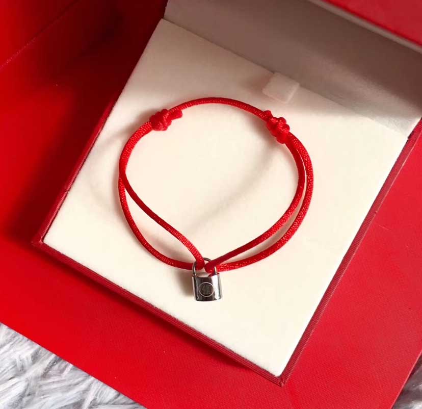 Hot sale top quality 316L Titanium steel Black rope and red rope with silver padlock for women charm bracelet jewelry gift free shipping PS