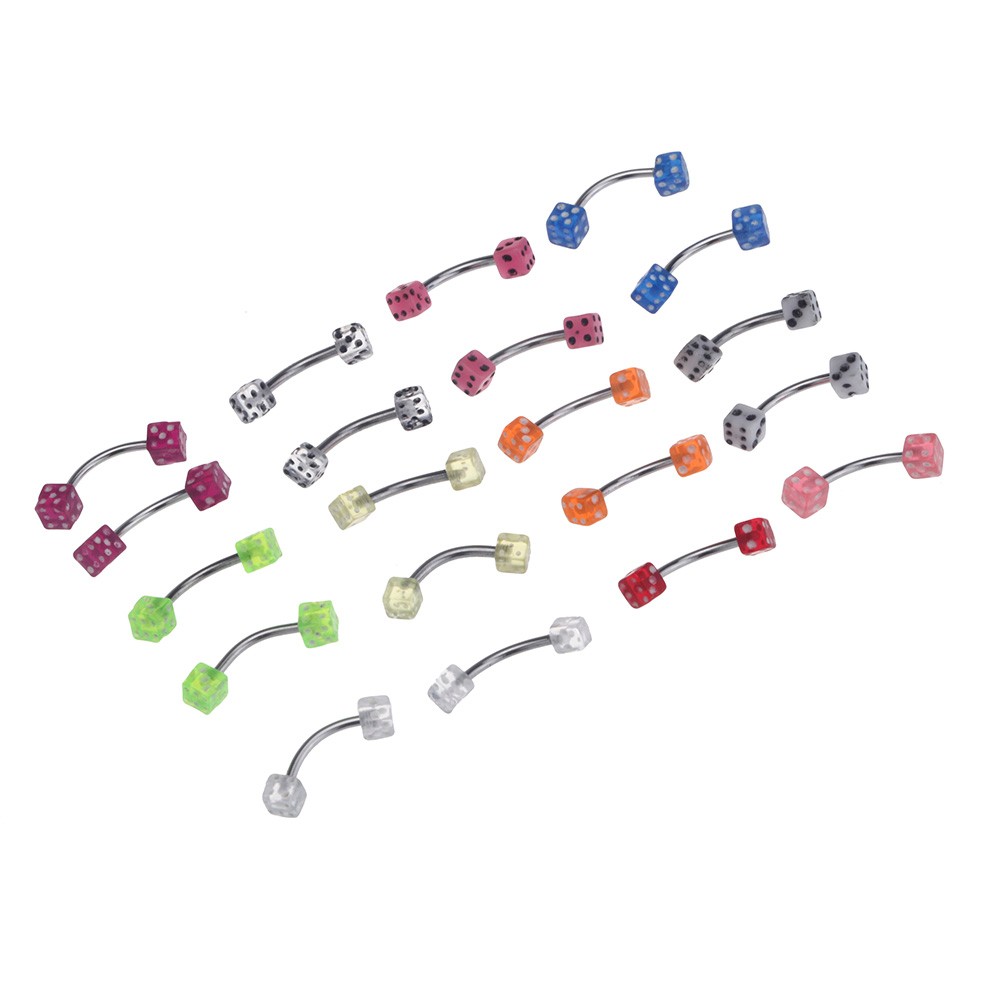 20pcs Body Arts Colorful Stainless Steel Dice Barbell Curved Eyebrow Rings Bars Tragus Piercing
20pcs Body Arts Colorful Stainless Steel Dice Barbell Curved Eyebrow Rings Bars Tragus Piercing