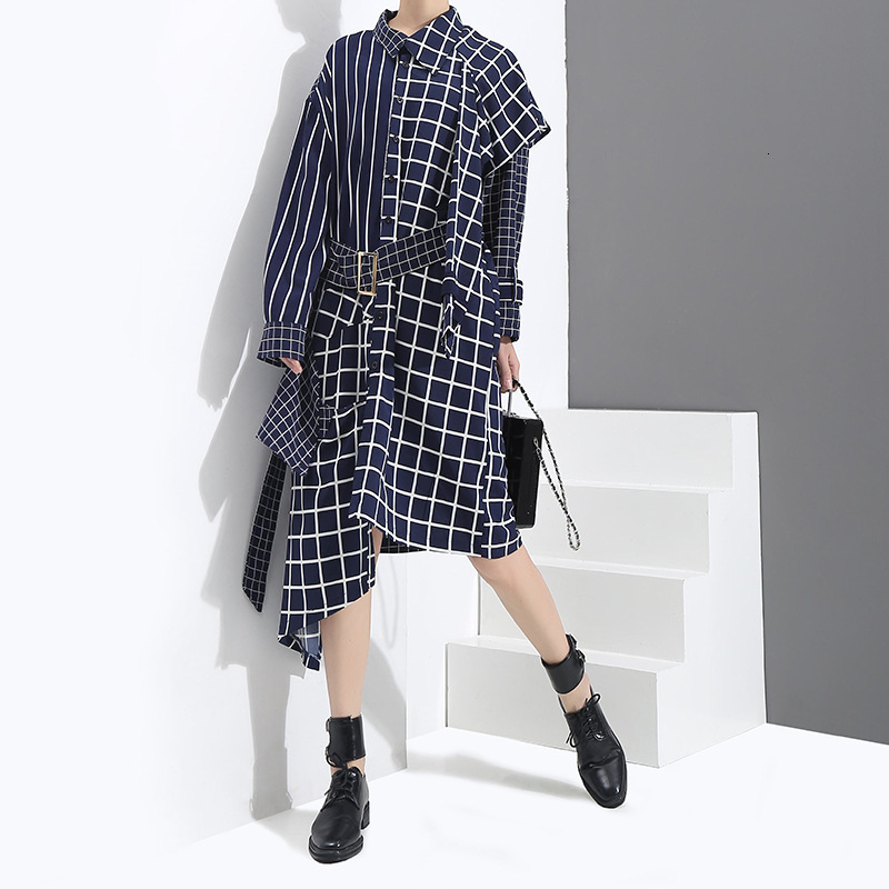 2021 New sleeve shirt female dress asymmetrical street striped strips complete knee length regular turn-down collar Autumn NFMK, Blue
2021 New sleeve shirt female dress asymmetrical street striped strips complete knee length regular turn-down collar Autumn NFMK, Blue