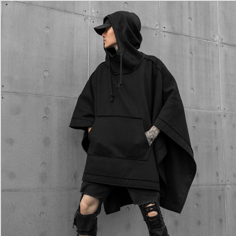 Autumn and winter men's loose Bat Cape National Dark mid-long fashion casual windbreaker hoodie jacket 201222