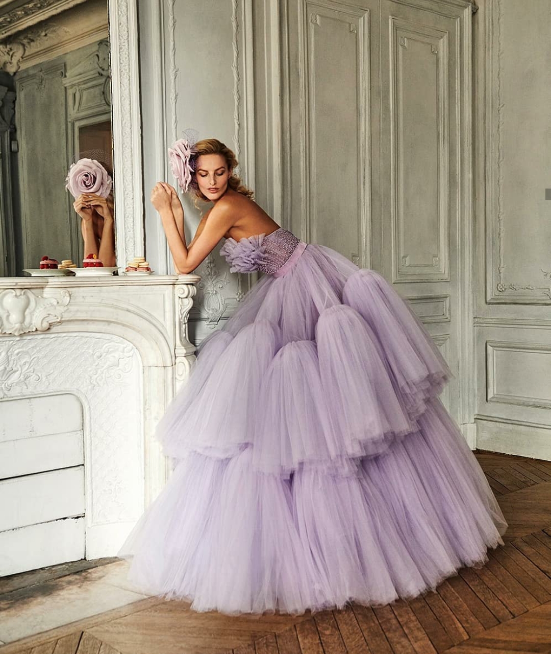 2020 Strapless Lavender Prom Dresses Puffy Tiered Ruffles Tulle Vintage Eveing Gowns Plus Size Long Formal Celebrity Dress