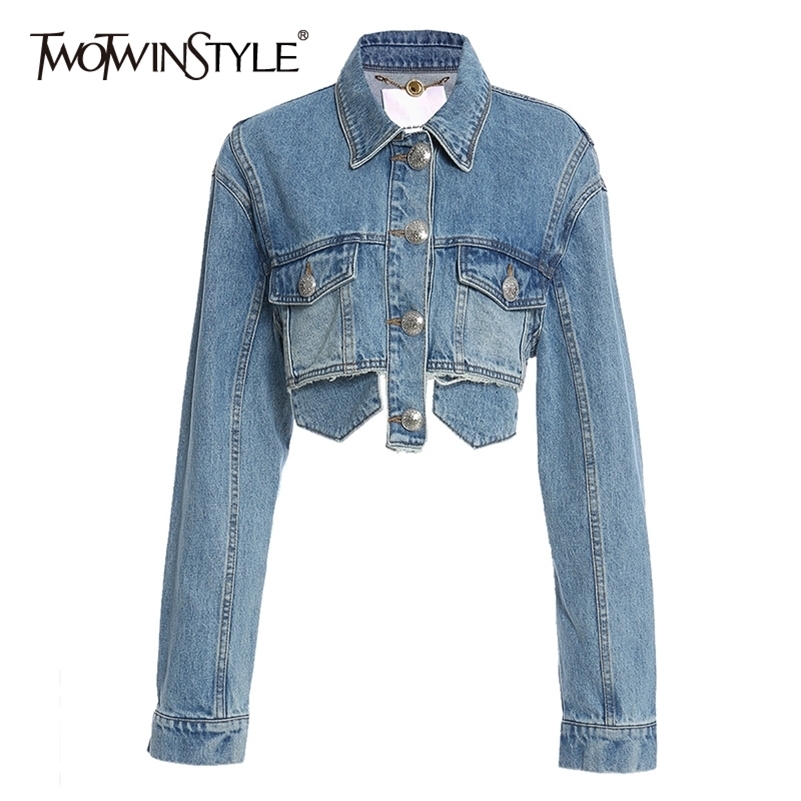TWOTWINSTYLE Patchwork Tassel Denim Jacket For Women Lapel Long Sleeve Casual Short Coats Female Autumn Fashion New Style 201210, Denim blue
TWOTWINSTYLE Patchwork Tassel Denim Jacket For Women Lapel Long Sleeve Casual Short Coats Female Autumn Fashion New Style 201210, Denim blue