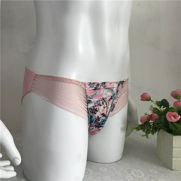 Sexy men's printed stretch fabric simple lace side daily comfortable briefs mens underwear gay 201112