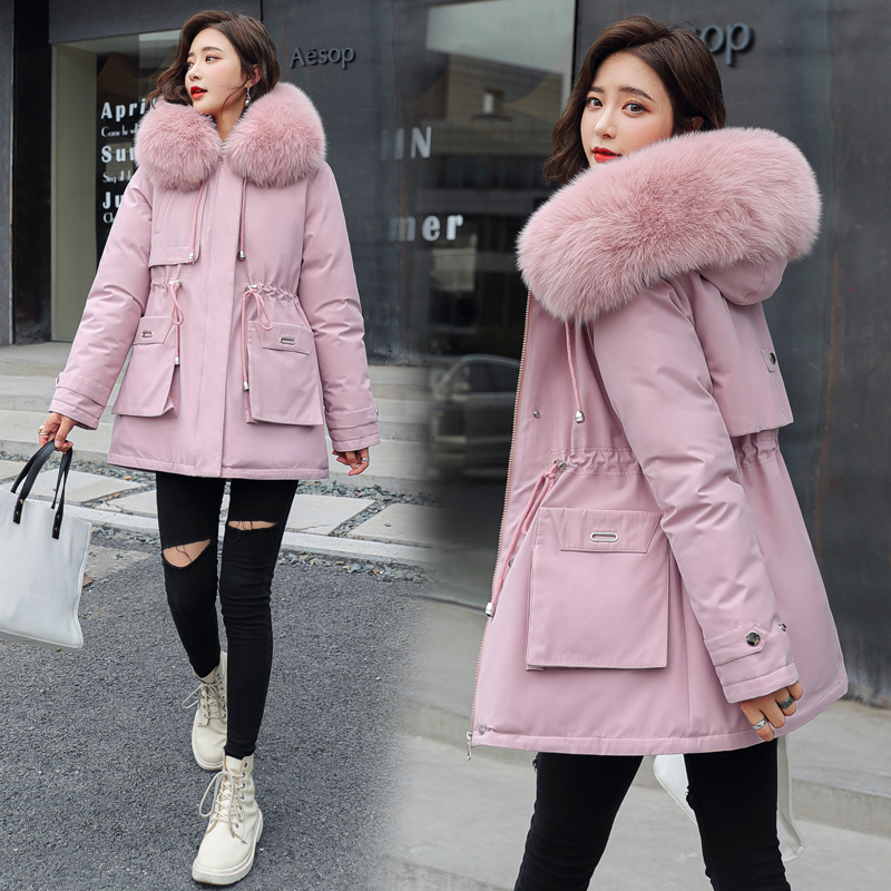 Plus Size Loose Cotton Padded Long Coat Warm Thicken Hooded Women Outerwear Fashion Big Fur Collar Parkas Female Winter Jacket 200928