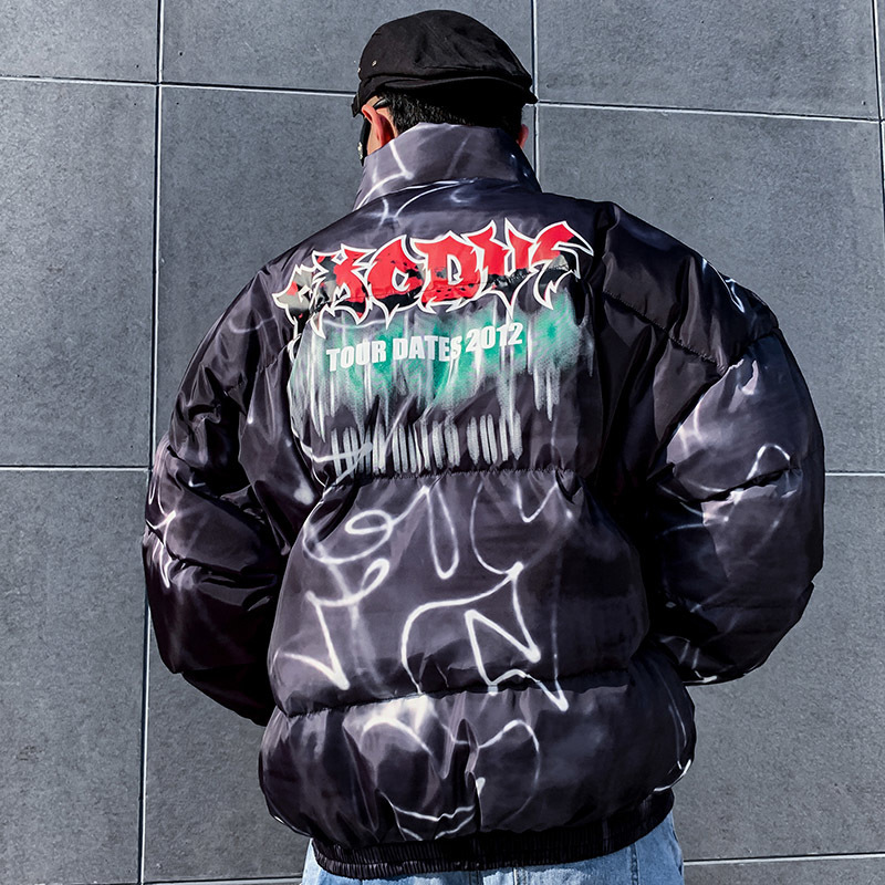 Hip Hop Jacket Parka Illusion Graffiti Streetwear Men Windbreaker Harajuku Winter Padded Jacket Coat Warm Outwear Hipster 201027