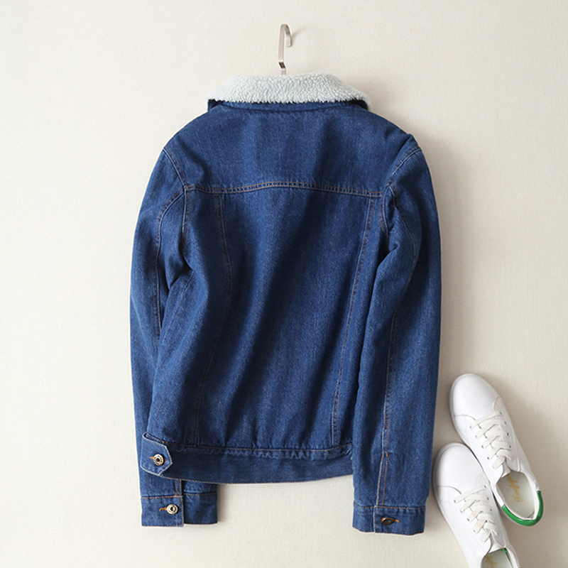 Spring Autumn Winter New Women lambswool jean Coat With 4 Pockets Long Sleeves Warm Jeans Coat Outwear Wide Denim Jacket 201023