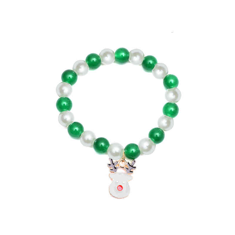 Fashion Charming Red White Green Beads Christmas Snowflake Tree Elder Elk Ornament Bracelet Women Wrist Jewelry Birthday Gifts