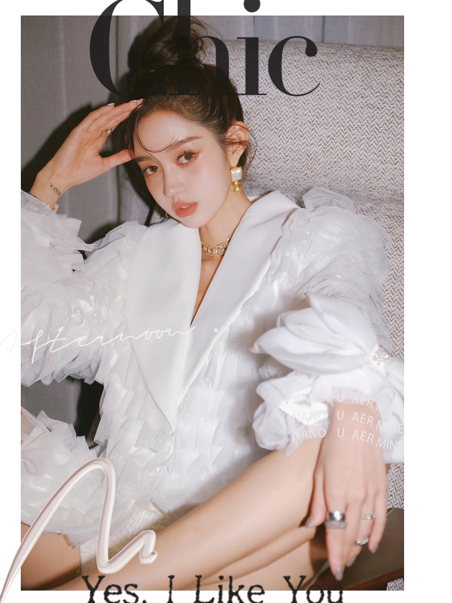 Spring Autumn Fashion design womens turn down collar white layered gauze medium long big bow rhinestone patched sleeve blazer suit coat SMLXL