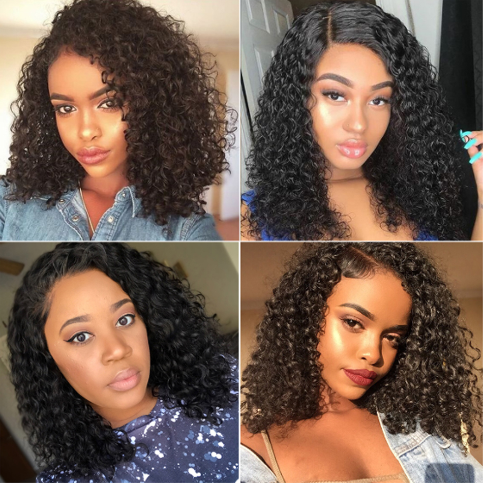 13X4 Short Hair Bob Wig Kinky Curly Pre Plucked synthetic Lace Front Wig 150%Density 16 Inches Afro Jerry Curl cheveux humain
