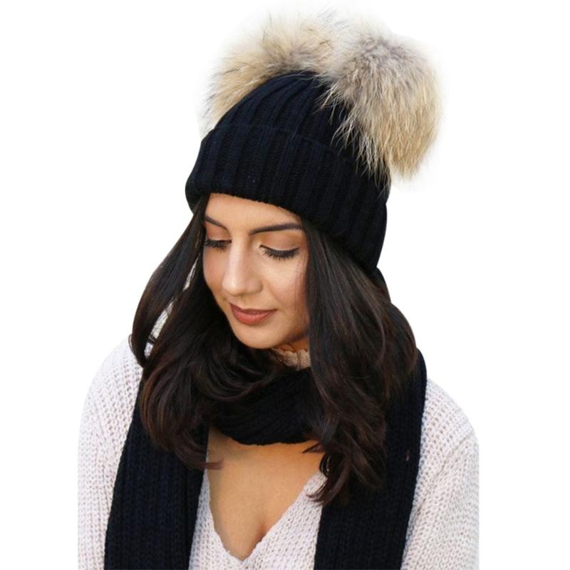 Fashion Winter Warm Chunky Knit Beanie Hat Women's Double Fur Pom Pom Beanie Cap Faux Fur Hats Girl Wool Bobble Bonnet Gorros, White
Fashion Winter Warm Chunky Knit Beanie Hat Women's Double Fur Pom Pom Beanie Cap Faux Fur Hats Girl Wool Bobble Bonnet Gorros, White