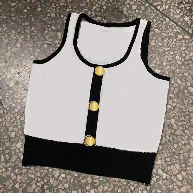 Women's Knited Tank Tops Crop Top Summer With Button Letter Tanks Camis Female Solid Elastic knit Slim Sleeveless Workout Vest Square Letter 4 St