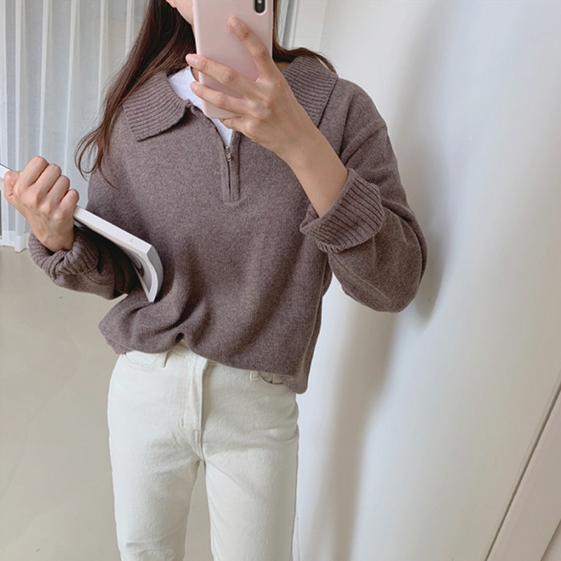 Colorfaith New Autumn Winter Women Sweaters Turn-Down Collar Pullovers Zipper Knitted Korean Elegant Wild Lady Tops SW9142 201111wtt