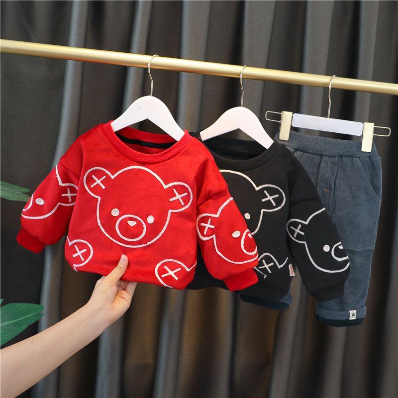 HYLKIDHUOSE Baby Girls Boys Clothing Sets Toddler Infant Winter Plush Clothes Cartoon Tops Pants Children Kids Casual CoatumeX1019