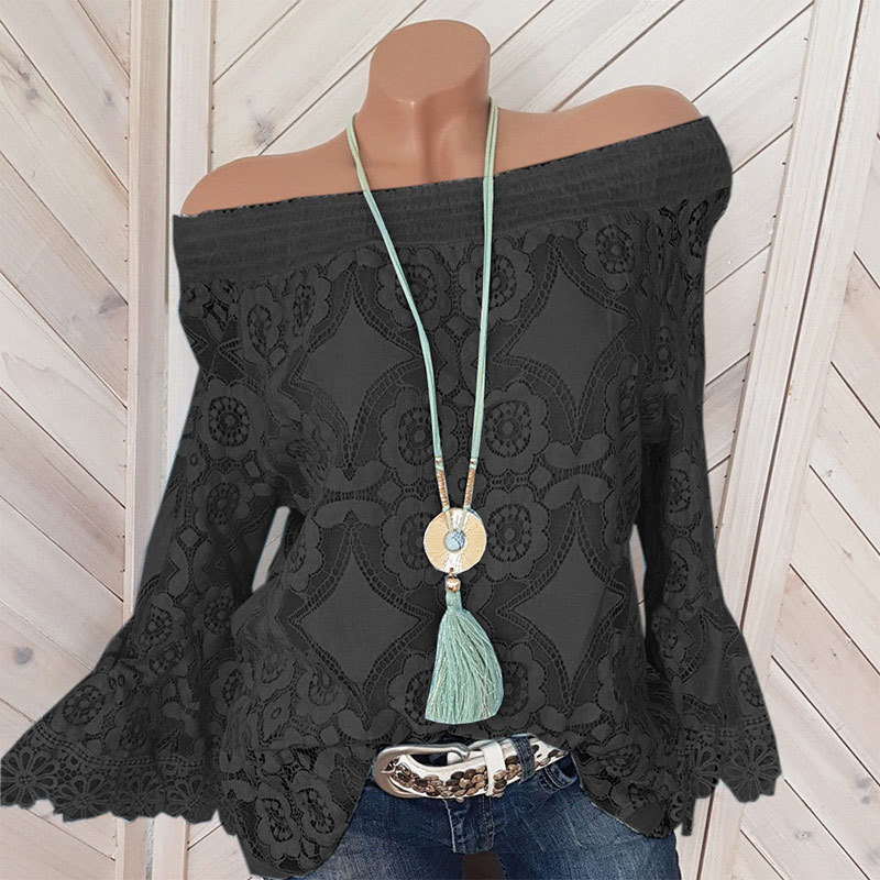 Women's Lace Ruffles Shirt Top Off Shoulder Plus Size 5XL Long Butterfly Sleeve Feminine Blouse Tops Summer Lady Elegant Clothes T200321