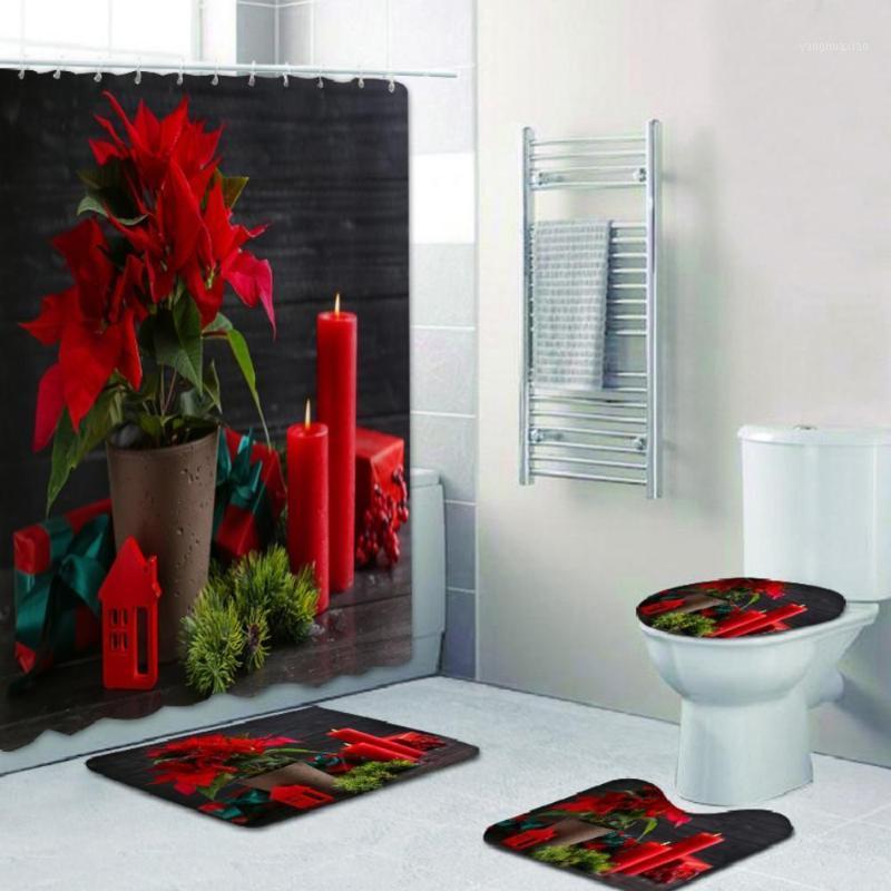Christmas Personalized Printing Red Flower Candle Shower Curtain Bathroom Floor Mat Base Mat Toilet Combination Set1
Christmas Personalized Printing Red Flower Candle Shower Curtain Bathroom Floor Mat Base Mat Toilet Combination Set1