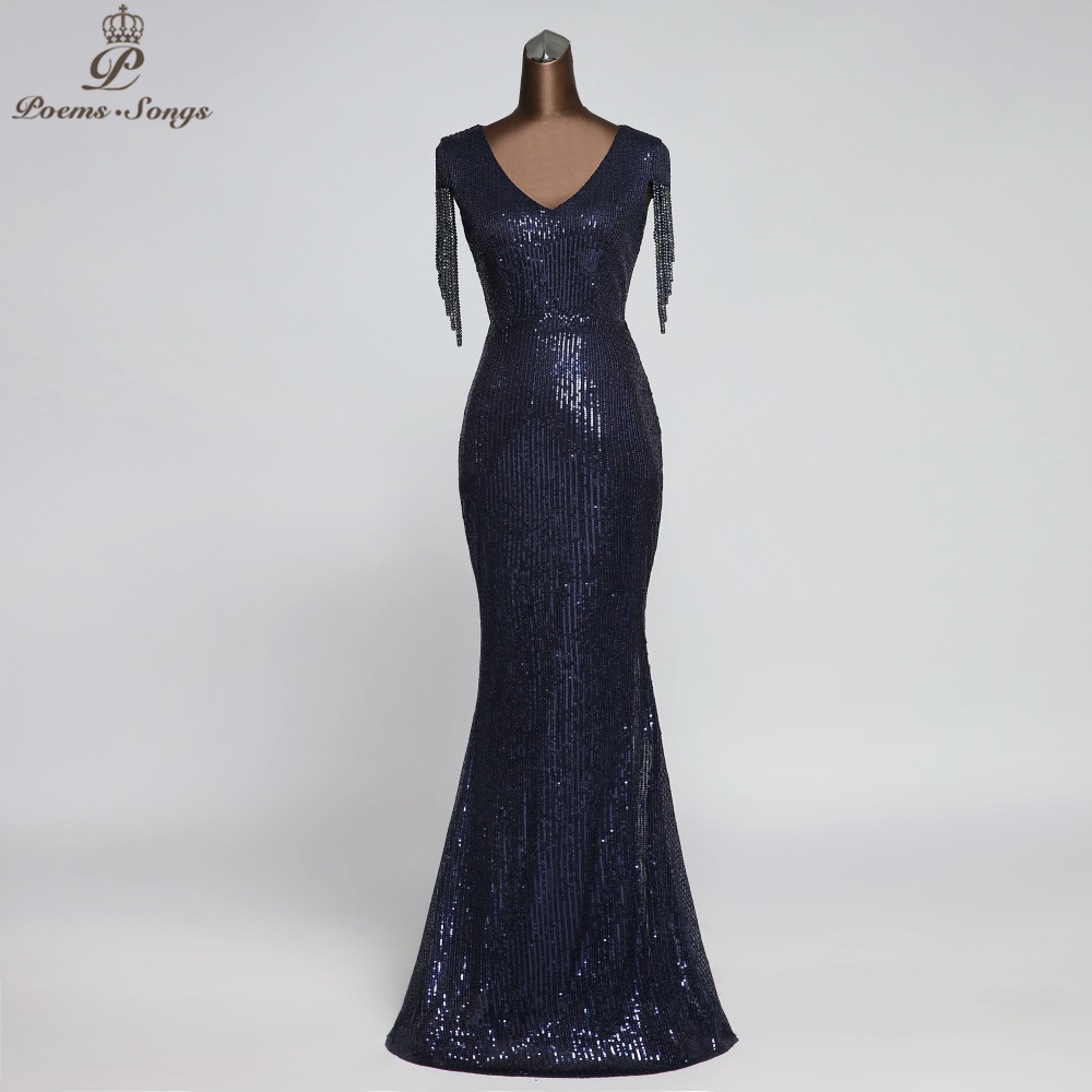 Elegant Sequin Evening dresses party dresses robe de soiree vestidos evening gowns vestido longo festa vintage dress 201114