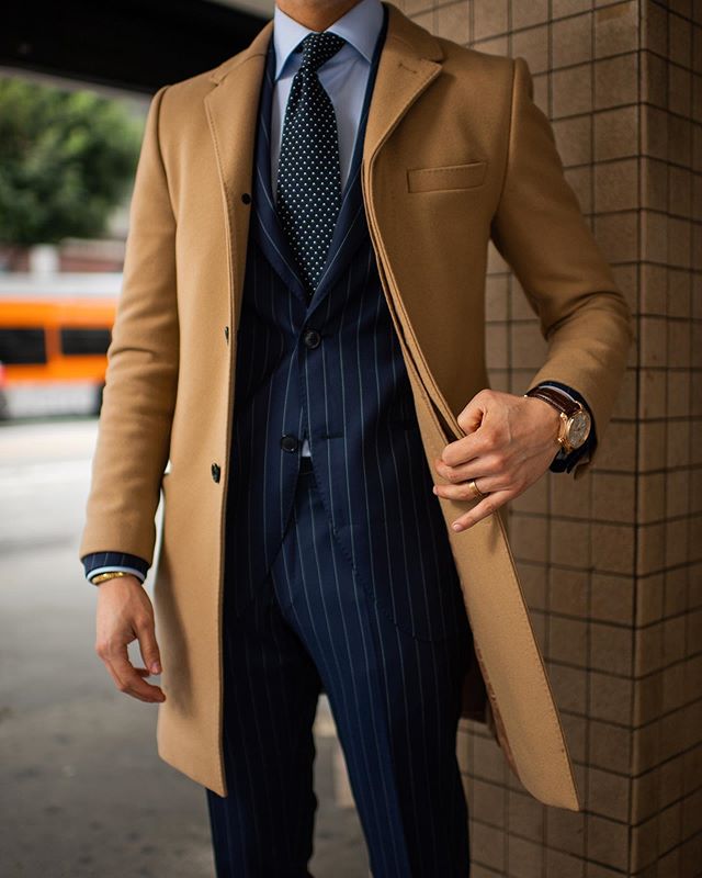 Fashion Light Tan Warm Mens Long Coat Suits High Quality Men Tuxedos Men Prom Dinner Blazer Suit Only One Jacket