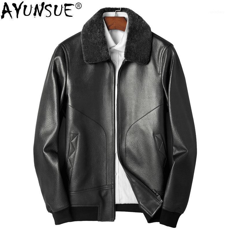 AYUNSUE Men's Leather Jacket Autumn 2018 Winter Jacket Men Lamb Fur Collar Sheepskin Coat Baseball Jackets Veste Homme MY13321, Black
AYUNSUE Men's Leather Jacket Autumn 2018 Winter Jacket Men Lamb Fur Collar Sheepskin Coat Baseball Jackets Veste Homme MY13321, Black