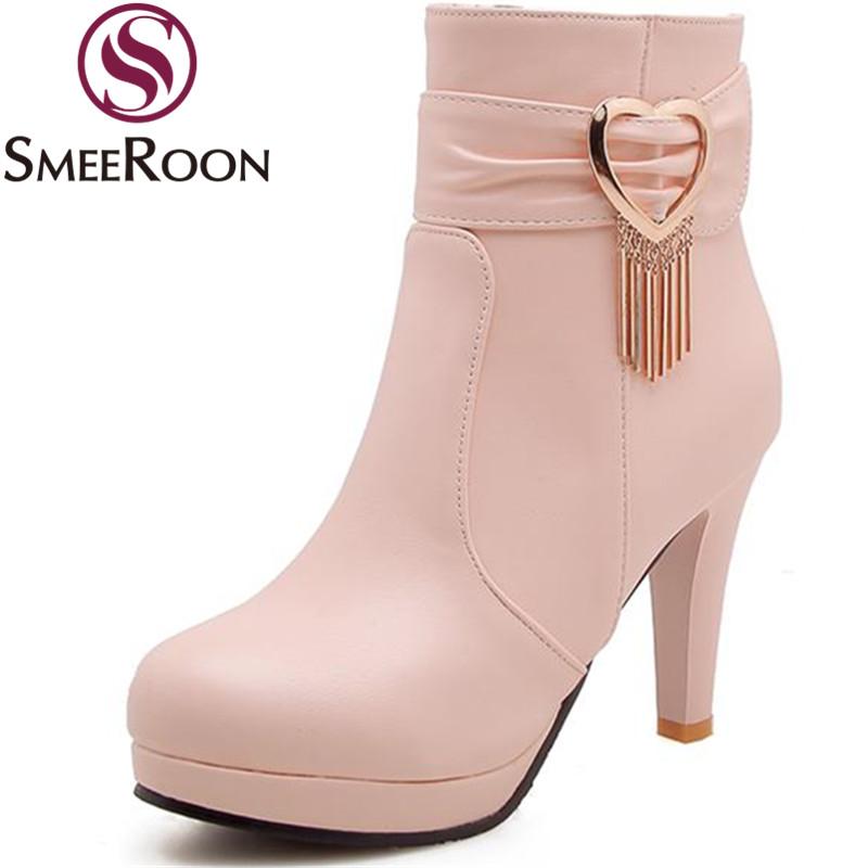 Smeeroon platform ankle boots for women round toe high hees boots fashion metal decoration keep warm winter prom shoes, Black
Smeeroon platform ankle boots for women round toe high hees boots fashion metal decoration keep warm winter prom shoes, Black