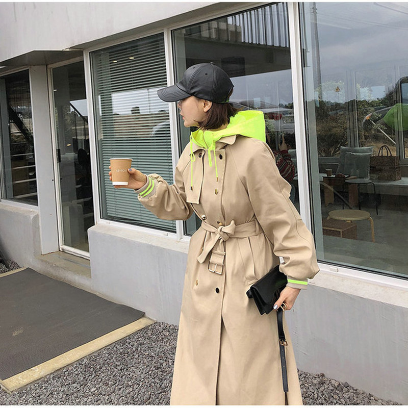 iMucci Autumn Women's New Hooded Trench Coat Korean Plus Size Khaki Long Coat Female Trenchcoat Overcoats Outerwear Teen 201112