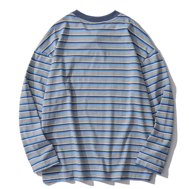 Aolamegs Long Sleeve T-shirt Men Autumn Striped Sweatshirts Harajuku Casual Pullover Couple Loose Tops Tee Minimalist Streetwear 201202