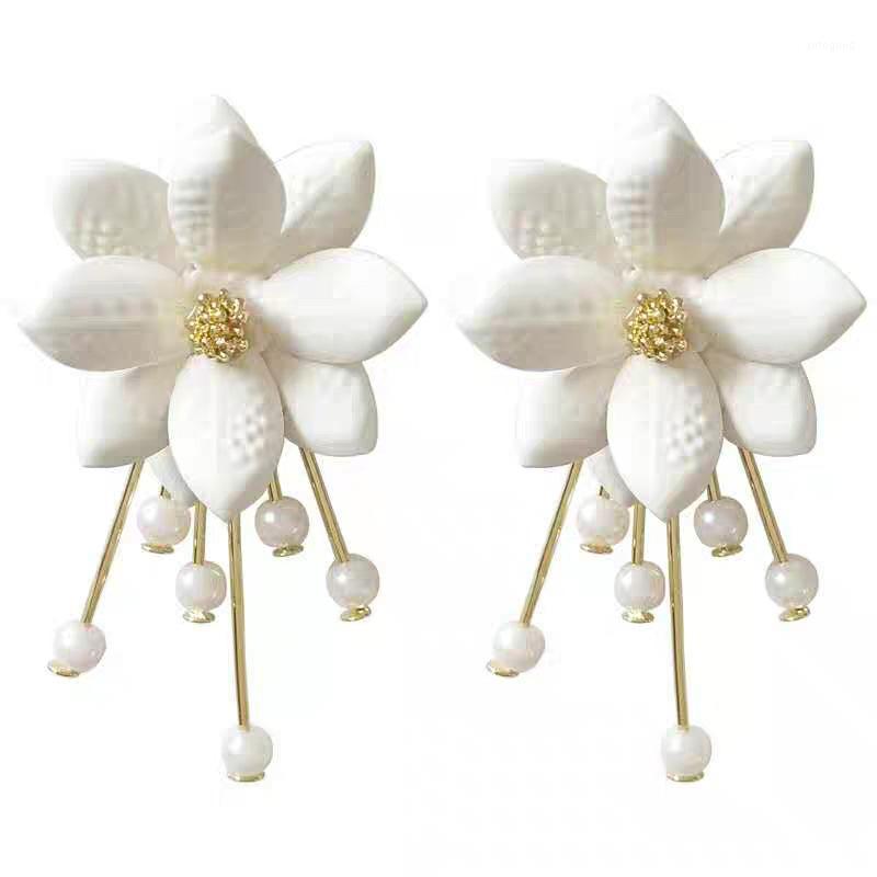Stud Korean Fashion Fairy Sweet Pearl White Flower Big Earrings Women's Women's1