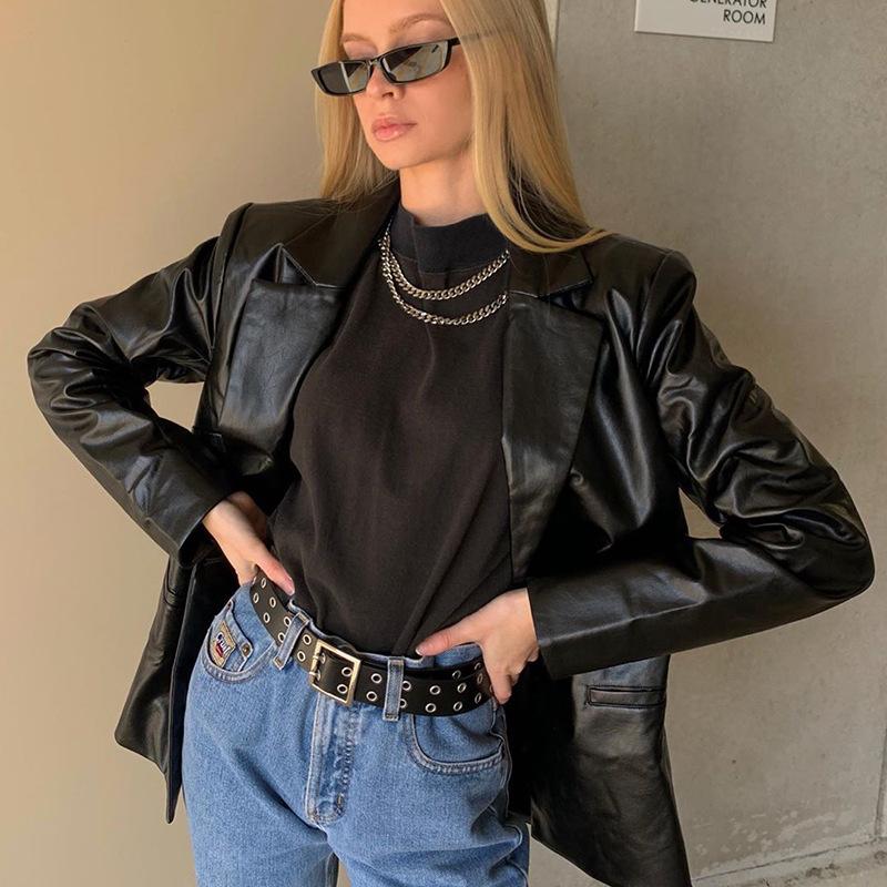 Autumn 2020 new women' dress solid color loose fashion Lapel PU leather cardigan suit coat casual leather coat, Black
Autumn 2020 new women' dress solid color loose fashion Lapel PU leather cardigan suit coat casual leather coat, Black