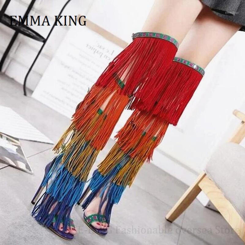 2021 Summer Women Colorful Fringed Sandals Boots Sexy Over The Knee Boots Open Toe Buckles Side Ladies Gladiator Botas De Mujer1, Picture shows
2021 Summer Women Colorful Fringed Sandals Boots Sexy Over The Knee Boots Open Toe Buckles Side Ladies Gladiator Botas De Mujer1, Picture shows