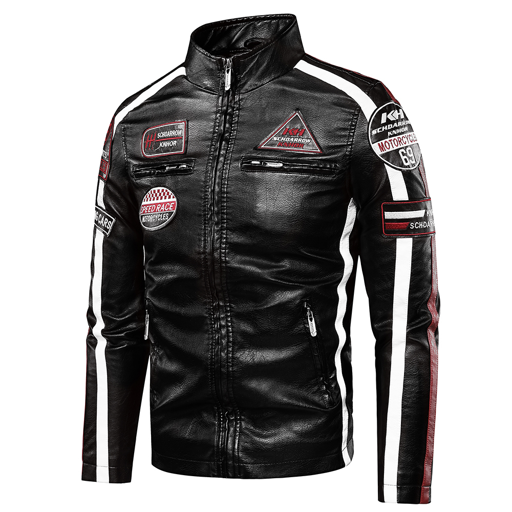 Men Autumn New Casual Motor Biker Painted Leather Jackets Coat Men Winter Vintage Punk Style PU Faux Fleece Leather Jackets Men 201120