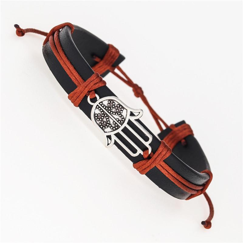 Tennis Bohemian Fashion Vintage Antique Buddhist Palm Hand Hamsa Charm Leather Bracelets For Jewelry Black Rope Women's Bracelet
Tennis Bohemian Fashion Vintage Antique Buddhist Palm Hand Hamsa Charm Leather Bracelets For Jewelry Black Rope Women's Bracelet