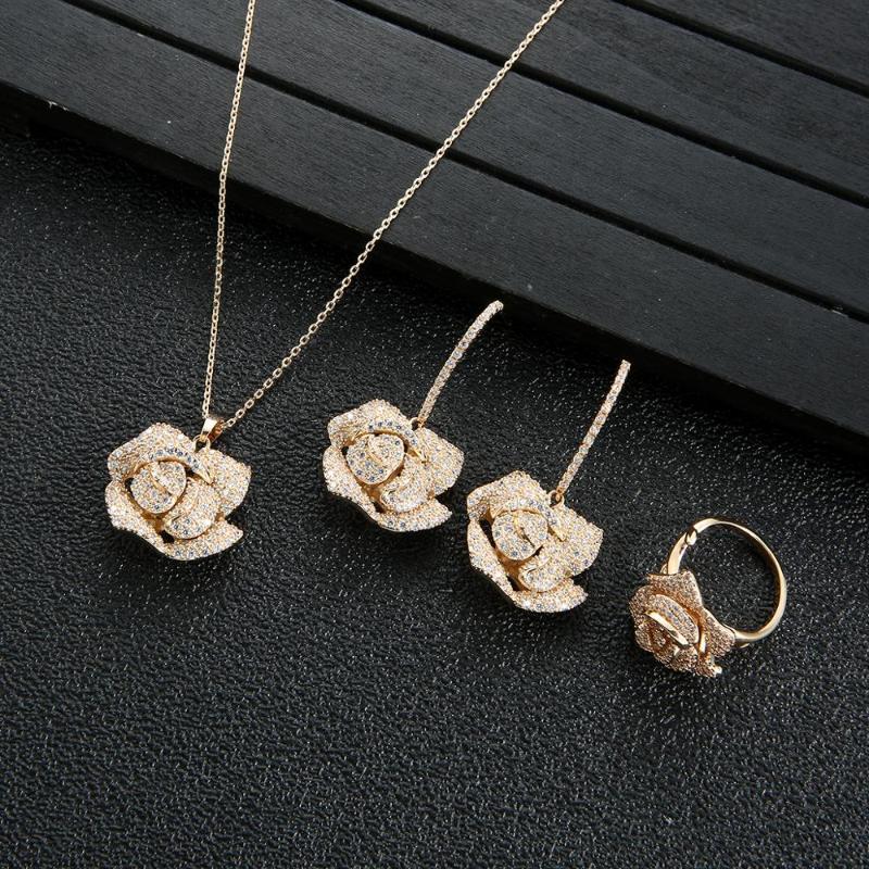 Earrings & Necklace Luxury Zircon Rose Flower Shape Ring Set For Women,high Quality Party/Wedding Jewelry D4642, Silver
Earrings & Necklace Luxury Zircon Rose Flower Shape Ring Set For Women,high Quality Party/Wedding Jewelry D4642, Silver