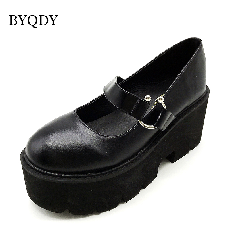 BYQDY Platform High Heels Women Shoes Round Head Mary Jane Shoes Black Height Increasing PU Leather Female Pumps Worker Shoes LJ200928