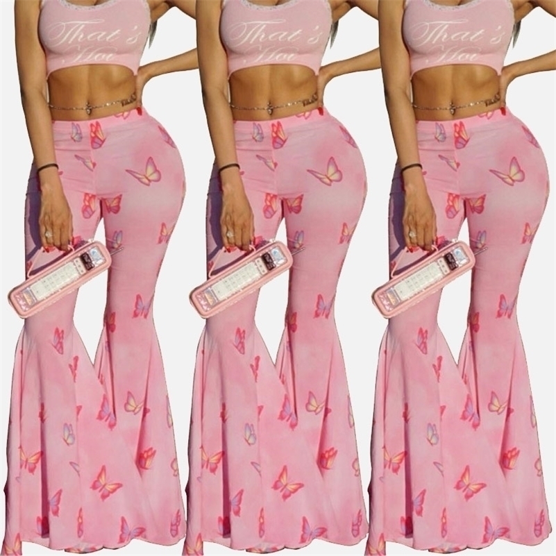 Butterfly Print Pink Flare Pants Women Sweet Girls Dance Cute Trousers Female Party Spring Summer Casual Clothes For Woman 201228 
Butterfly Print Pink Flare Pants Women Sweet Girls Dance Cute Trousers Female Party Spring Summer Casual Clothes For Woman 201228