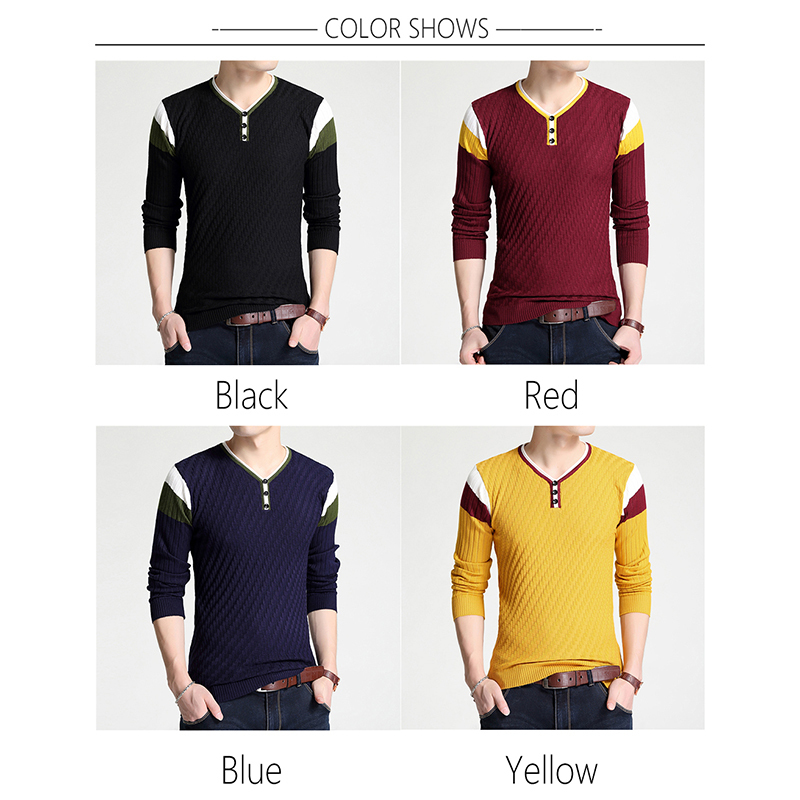 BROWON Brand-sweater Autumn Men's Button V-collar Slim Sweaters Men Elastic Knitted Sweaters Knitted Pullover Men Knitted 201105