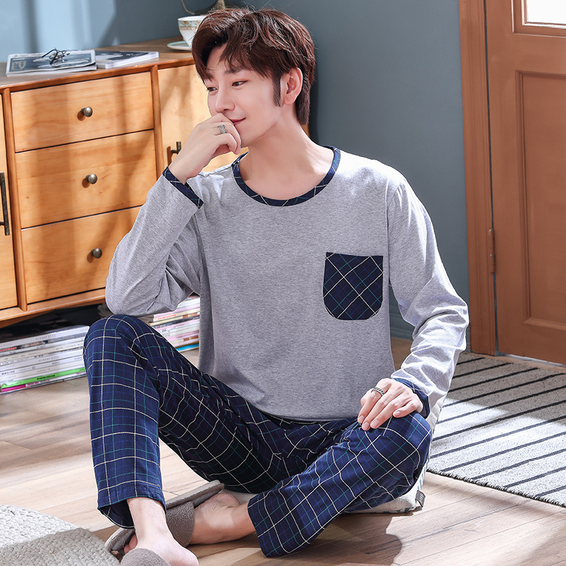 Spring Autumn Full Cotton Men's Pyjamas Plaid Pants Pajamas Set Casual Male Sleepwear Night Pijama Hombre Plus Size 4XL Homewear 201111