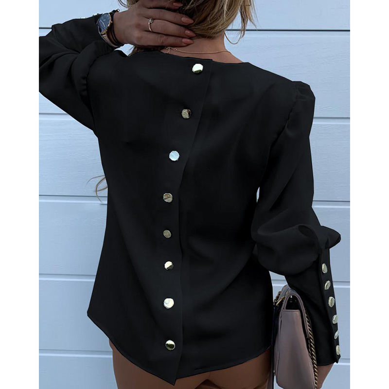 Women Clothing Solid O Neck Buttons Elegant Casual Blouse Office Ladies Plus Size S3XL Allmatch Long Sleeve Shirt SJ4764E T200322