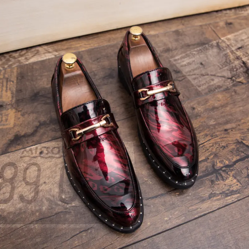 Horsetail Buckle Decoration Men New PU Leather Printed Fashion Shoes Are Comfortable Suitable for Lefu Low Heel Round Head Hairstylists British Style DH737