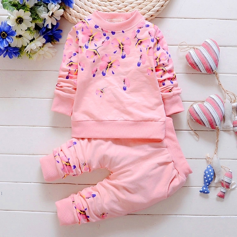 Baby Girl Clothing Sets Fashion Long Sleeve Print Flower Toddler Tshirt + Pants 2PCS 1 2 3 4 Years Kids Girls Wear LJ200917