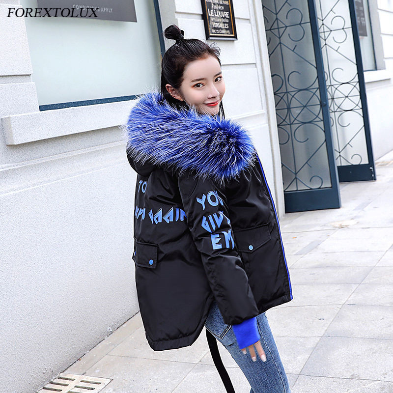 Winter Parka Big Faux Fur Collar Hooded Coat Women Jacket Casual Slim Short Tops Fashion Female Cotton Padded Warm Outwear 201019
