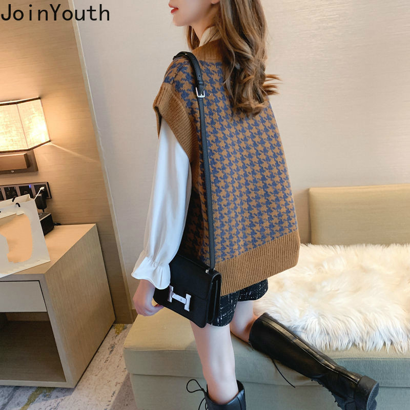Joinyouth Oversized Knitted Vest Sweater for Women V Neck Sleeveless Loose Female Waistcoat Chic Tops New Fashion Tank 201224