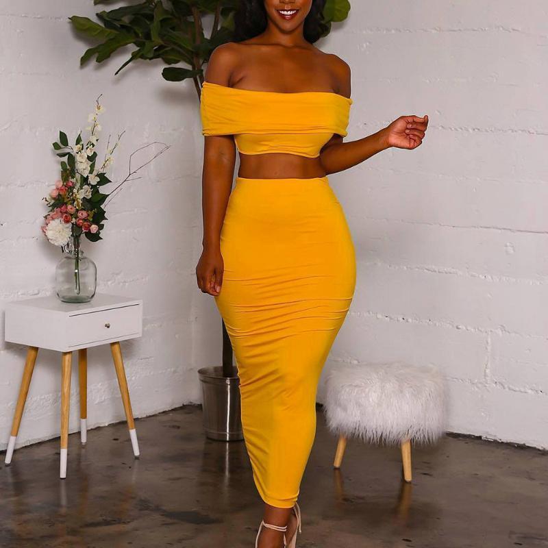 Women Sexy Solid Two Piece Skirt Set Casual Strapless Short Layered Tank Sheath Bodycon Party Skirt Set conjuntos de mujer, Yellow
Women Sexy Solid Two Piece Skirt Set Casual Strapless Short Layered Tank Sheath Bodycon Party Skirt Set conjuntos de mujer, Yellow