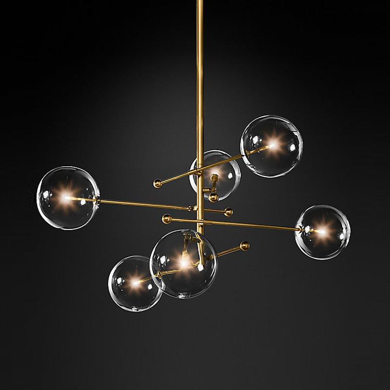 EMS 2020 modern design glass ball chandelier 6 heads clear glass bubble lamp chandelier for living room kitchen black/gold light fixture