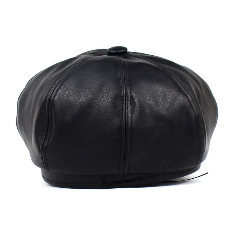 Women's Leather Octagonal Hat PU Matte Korean Fashion Waterproof Windproof Solid Color Berets Wild Curved Brim Peaked Cap