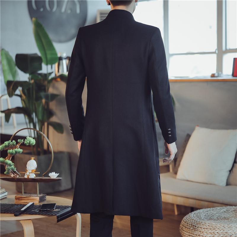 Men's Wool & Blends 2021 Mens Trench Coat Jackets Autumn Winter Chinese Style Embroidery Woolen Coats Long Windbreaker Steetwear Outwear Top