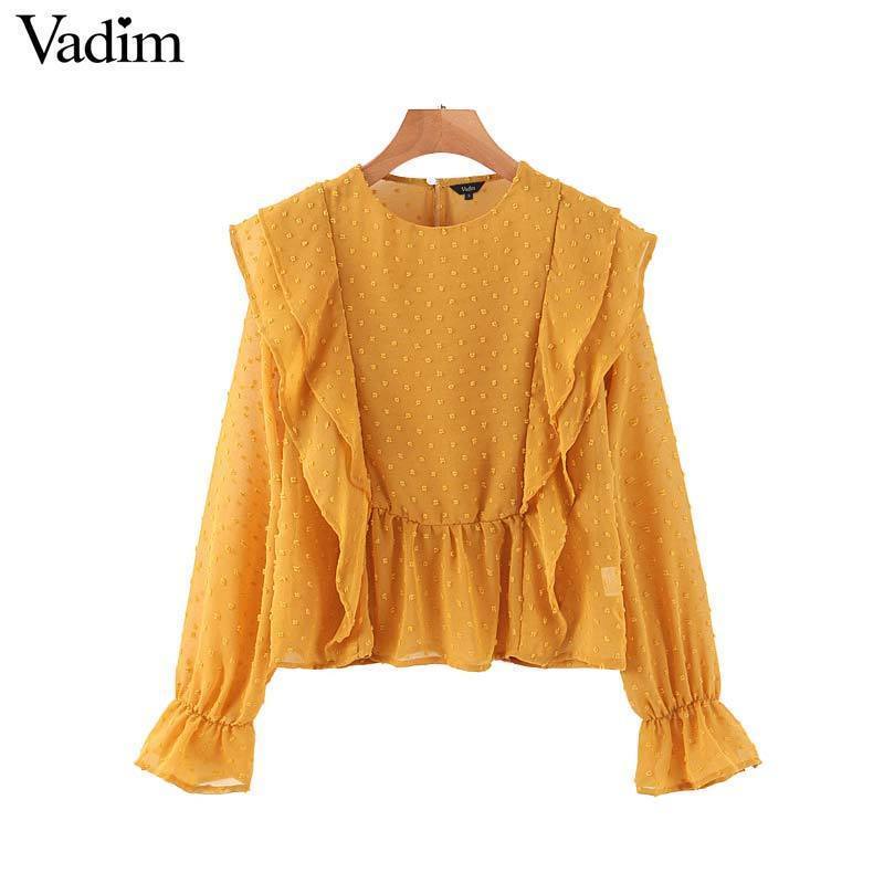 women sweet chic ruffles pink orange blouse O neck long sleeve office wear shirt female stylish tops blusas LB610 T200322