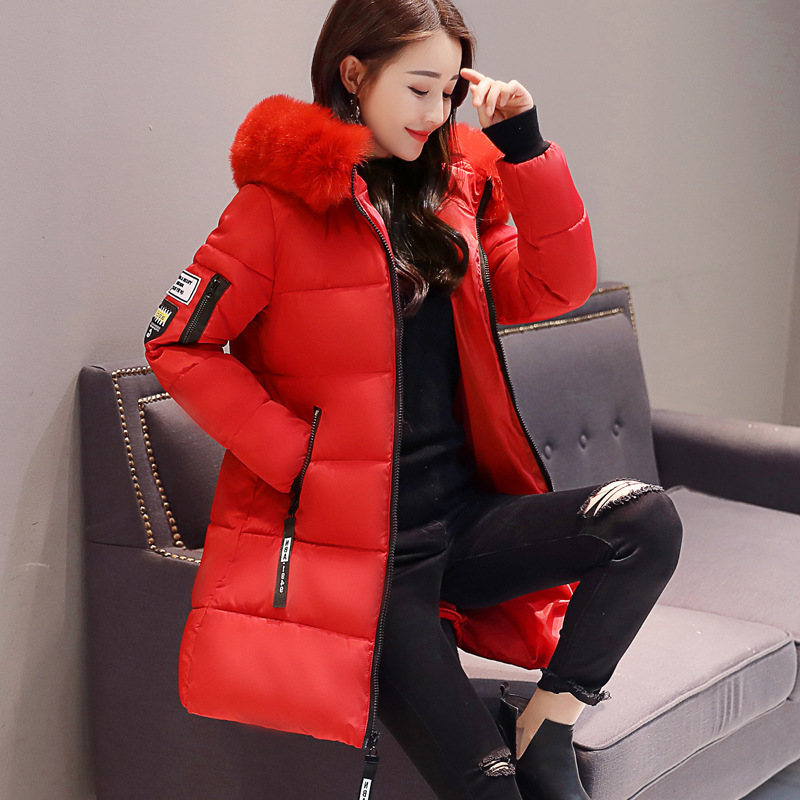 GOOHOJIO Arrival Slim Women Winter fur collar Jacket Cotton Padded Warm Thicken Ladies Coat Parka Womens Long coat Loose Style 201031